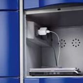 Металлический шкаф с розеткой для подзарядки телефона или планшета
